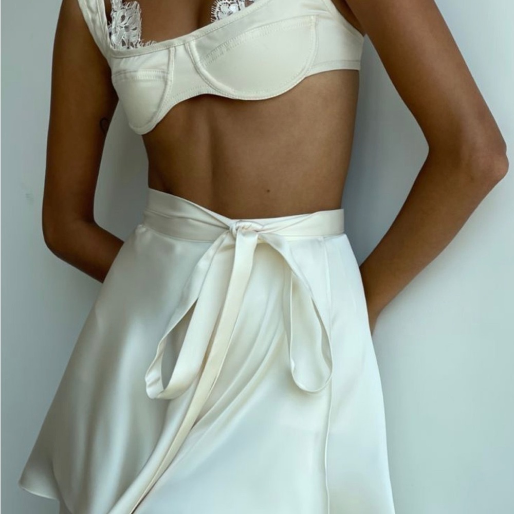 Ivory wrap mini skirt Vrg Grl. Silky fabric. AU size 8 US 4 NWT